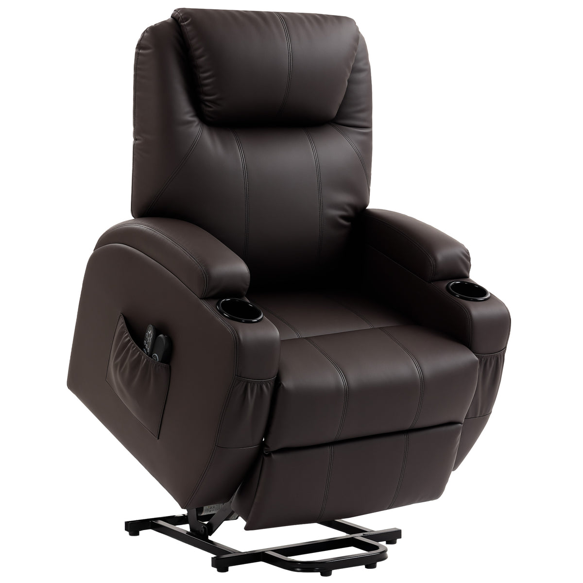 Lift chair, recliner with lift assist, incl. remote control, cup holder, adjustable backrest, brown
