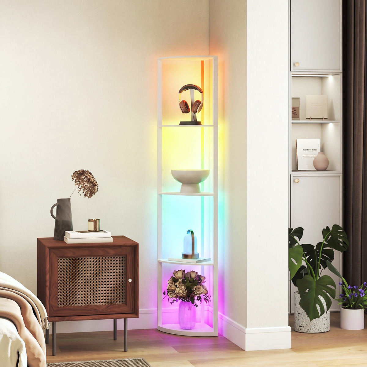 LED floor lamp, 5-level dimmable floor lamp with shelf, RGB color changing, remote control (2)