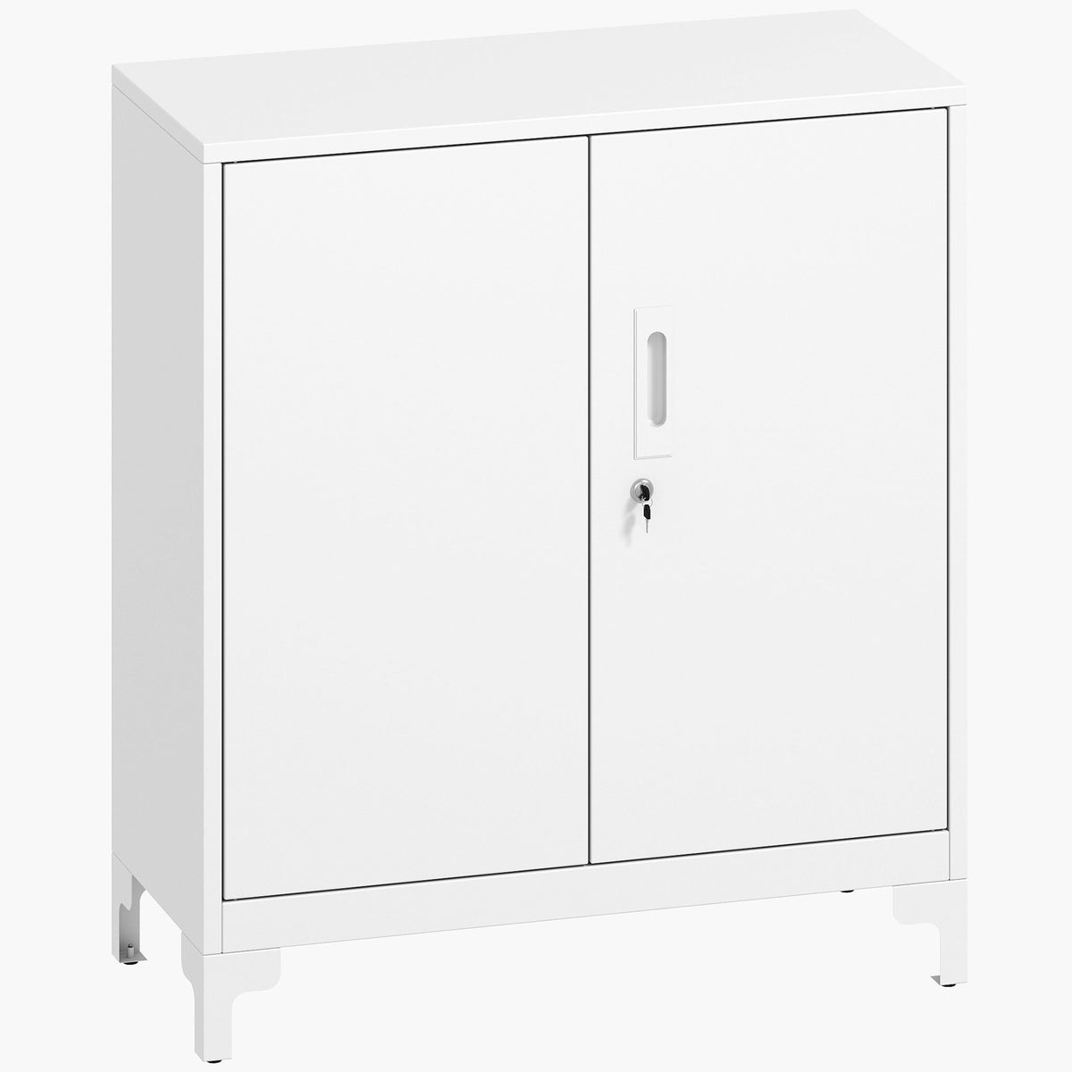 Metal office cabinet, lockable doors, office sideboard, 2-tier design, white