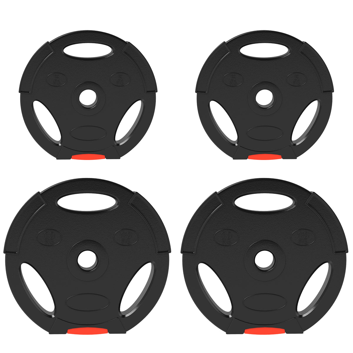 4-piece weight plate set for training, gym, home workout, strength training, 2 x 10 kg and 2 x 5 kg, black