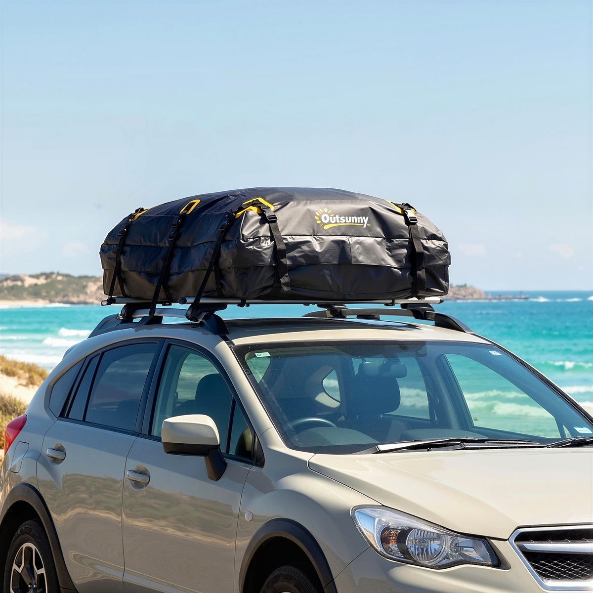Car Roof Box 21 Cubic Feet Foldable Waterproof Roof Cargo Carrier with Anti-Slip Mat 10 Heavy Duty Straps 6 Door (2)