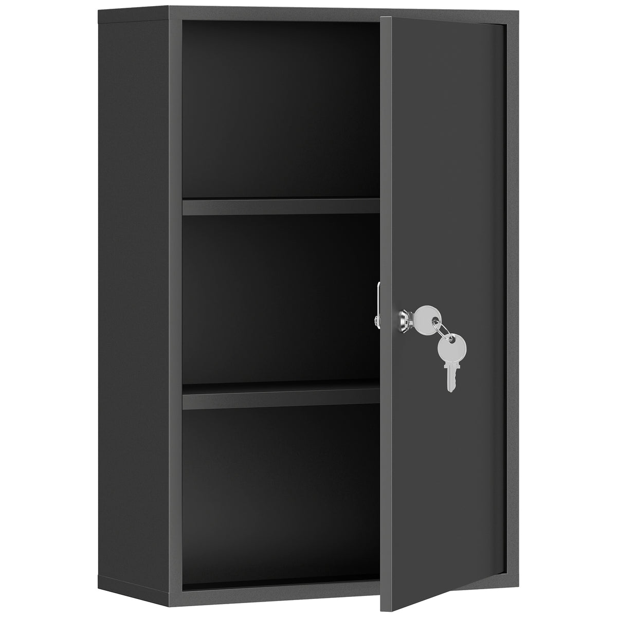 Wall-mounted medicine cabinet, bathroom cabinet with 3 shelves, 2 keys, 40 x 18 x 60 cm, black