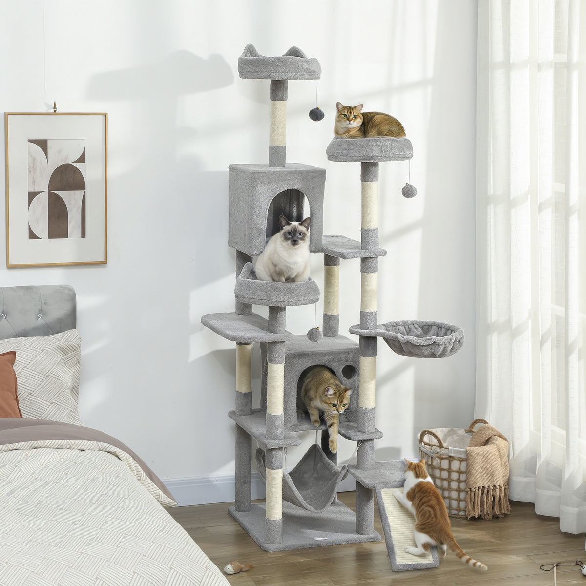 Cat tree 192 cm cat tower with cave, sisal posts, large platform, hammocks ramp for 2-3 cats under 5 kg (2)