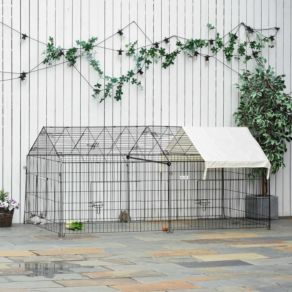 Playpen for small animals, outdoor enclosure, 4 ground stakes, 220 cm x 103 cm x 103 cm, black + beige (2)