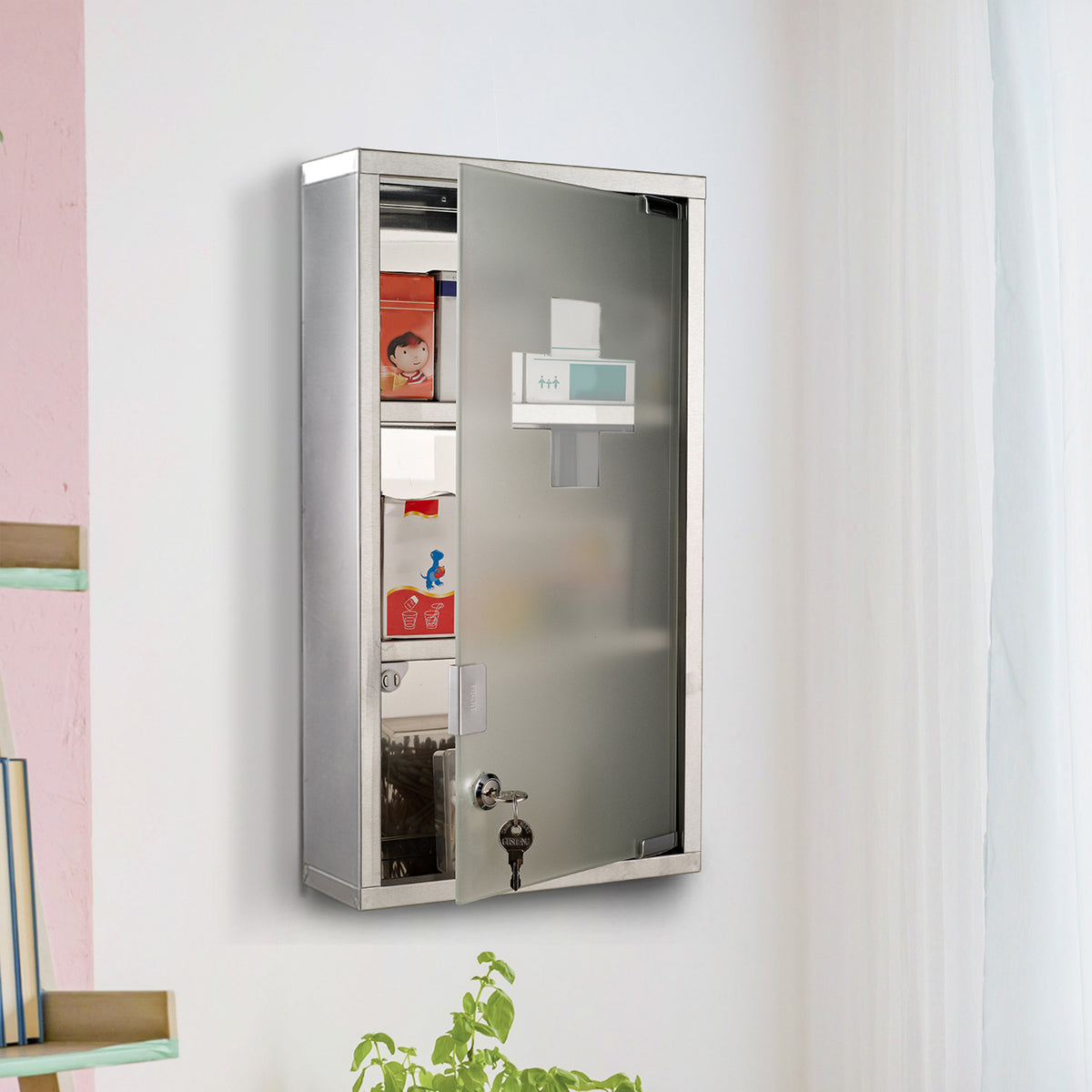 Stainless steel medicine cabinet, medical cabinet for medication storage, lockable medicine chest with 3 (2)