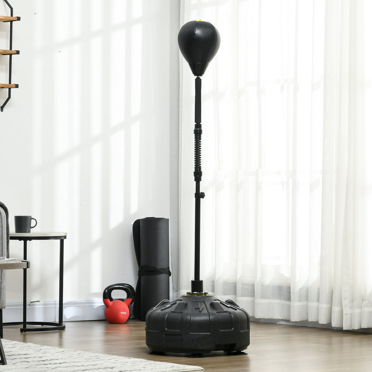 Punching ball, boxing stand, height-adjustable 145-180 cm, fillable base, black (2)