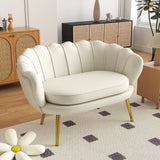 Vintage 2-seater sofa, couch, upholstered furniture, velvet look, up to 150 kg, cream/gold (2)