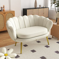 Vintage 2-seater sofa, couch, upholstered furniture, velvet look, up to 150 kg, cream/gold (2)