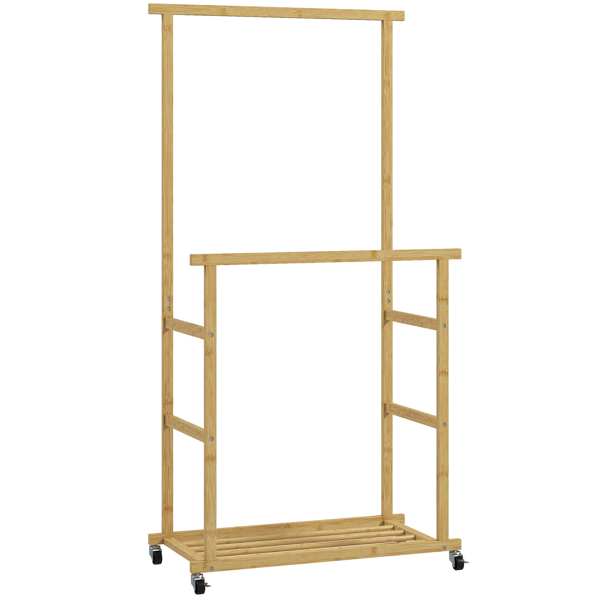 Garment rack with wheels, coat stand with hanging rail, shoe rack, made of bamboo, 80 x 40 x 160 cm, natural