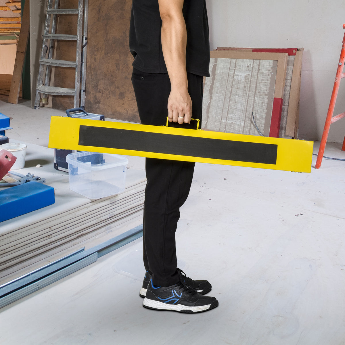Set of 2 Sawhorses Work Bench Support Stand Foldable Non-slip Steel Yellow Black 100 x 49 x 62-90 cm Load (2)