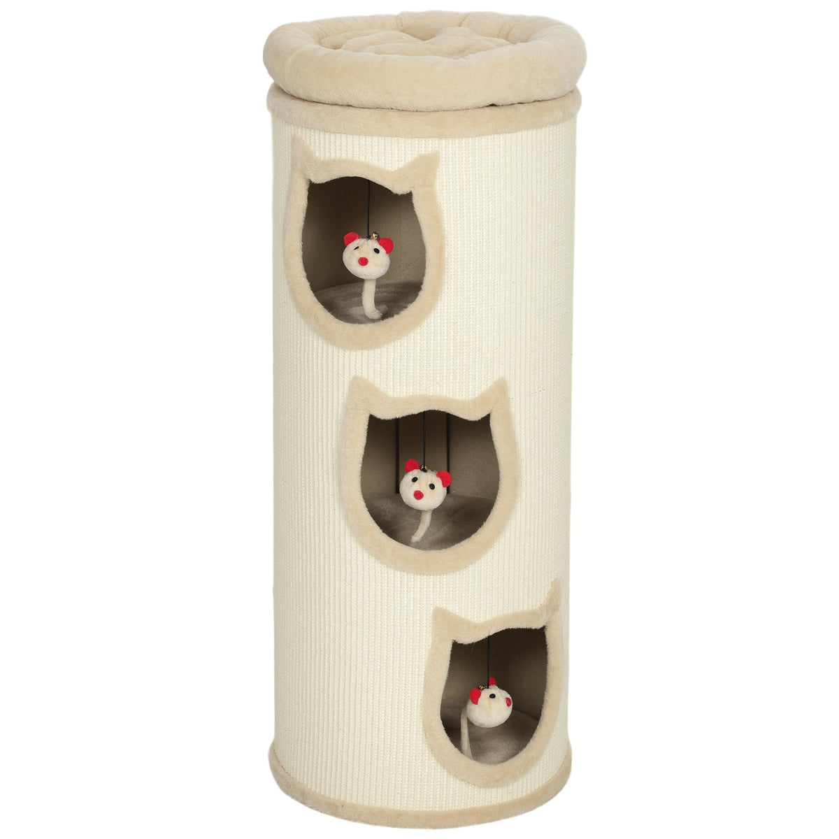 Cat scratching barrel, 96 cm, 4-level cat tower with washable bed, 3 sleeping caves, hanging toy, for multiple