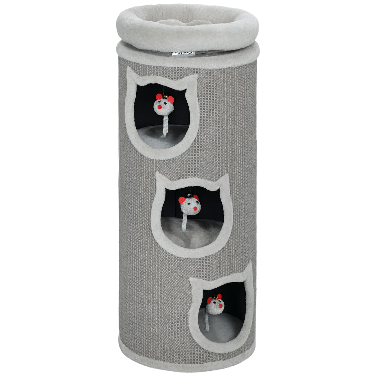 Cat scratching barrel, 96 cm, 4-level cat tower with washable bed, 3 sleeping caves, hanging toy, for multiple