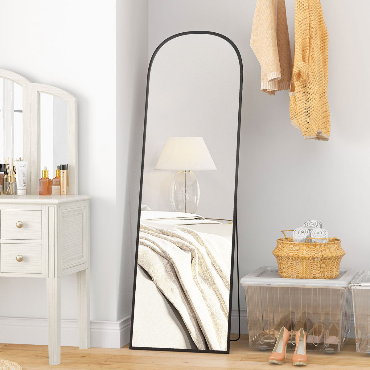 Full-length floor mirror, large mirror, modern design, 50 cm x 1.5 cm x 161.5 cm, black (2)