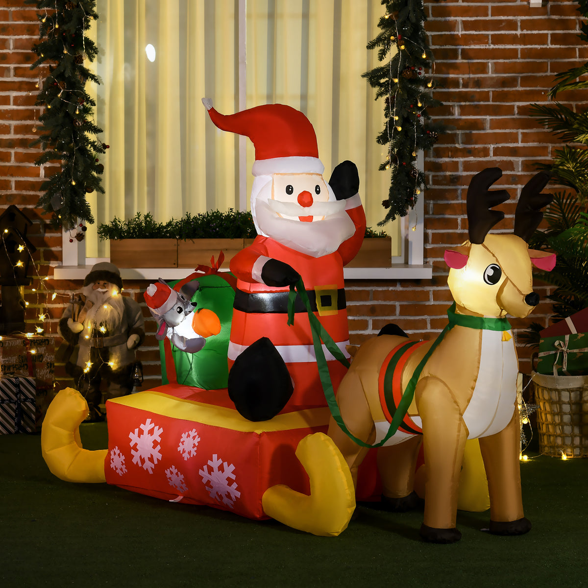 Inflatable Christmas decoration, Santa Claus with sleigh and reindeer, with LED lights, for the garden (2)