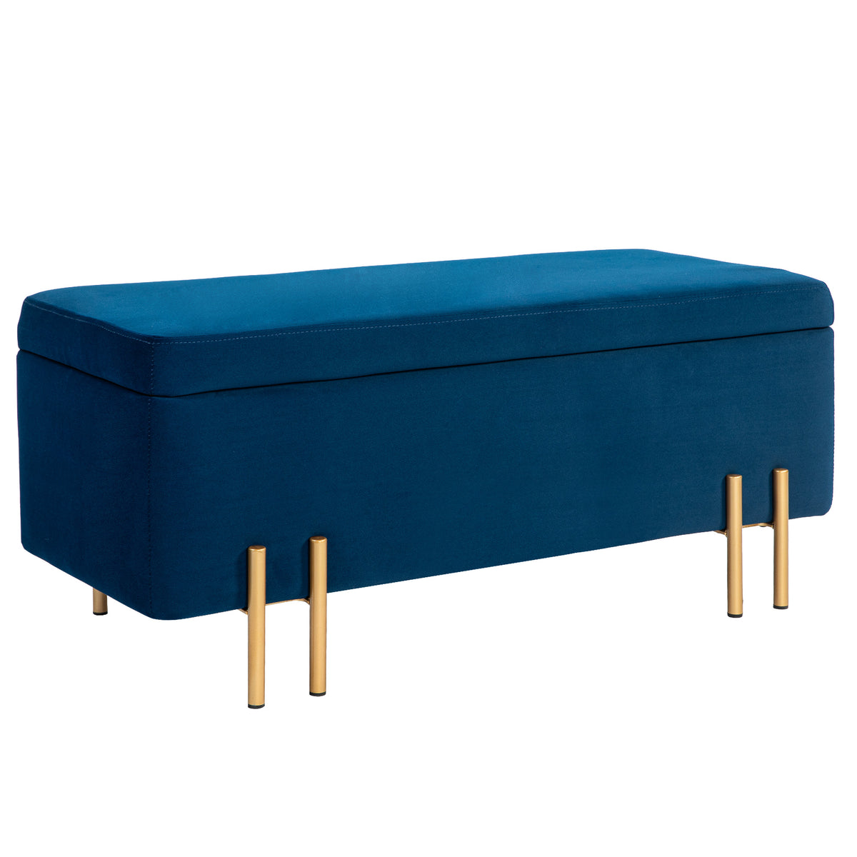 Bench, upholstered bench with storage, metal, rubberwood, foam, 100 x 40 x 42 cm, dark blue