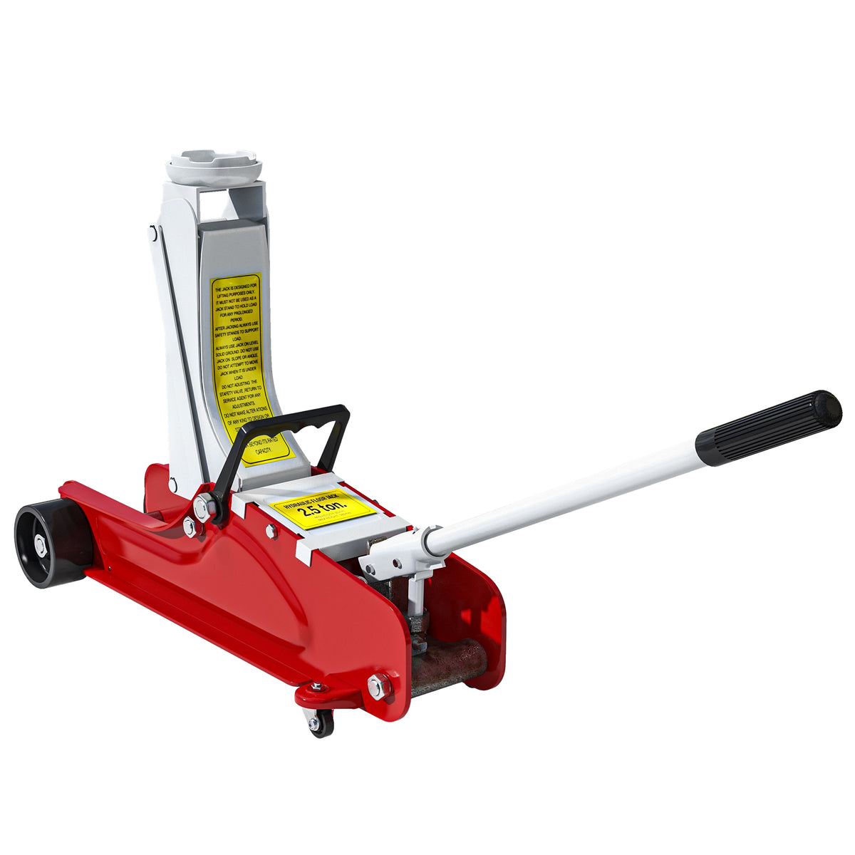 Floor jack, 8-38 cm height, 2.5 ton capacity, steel, wheeled, red