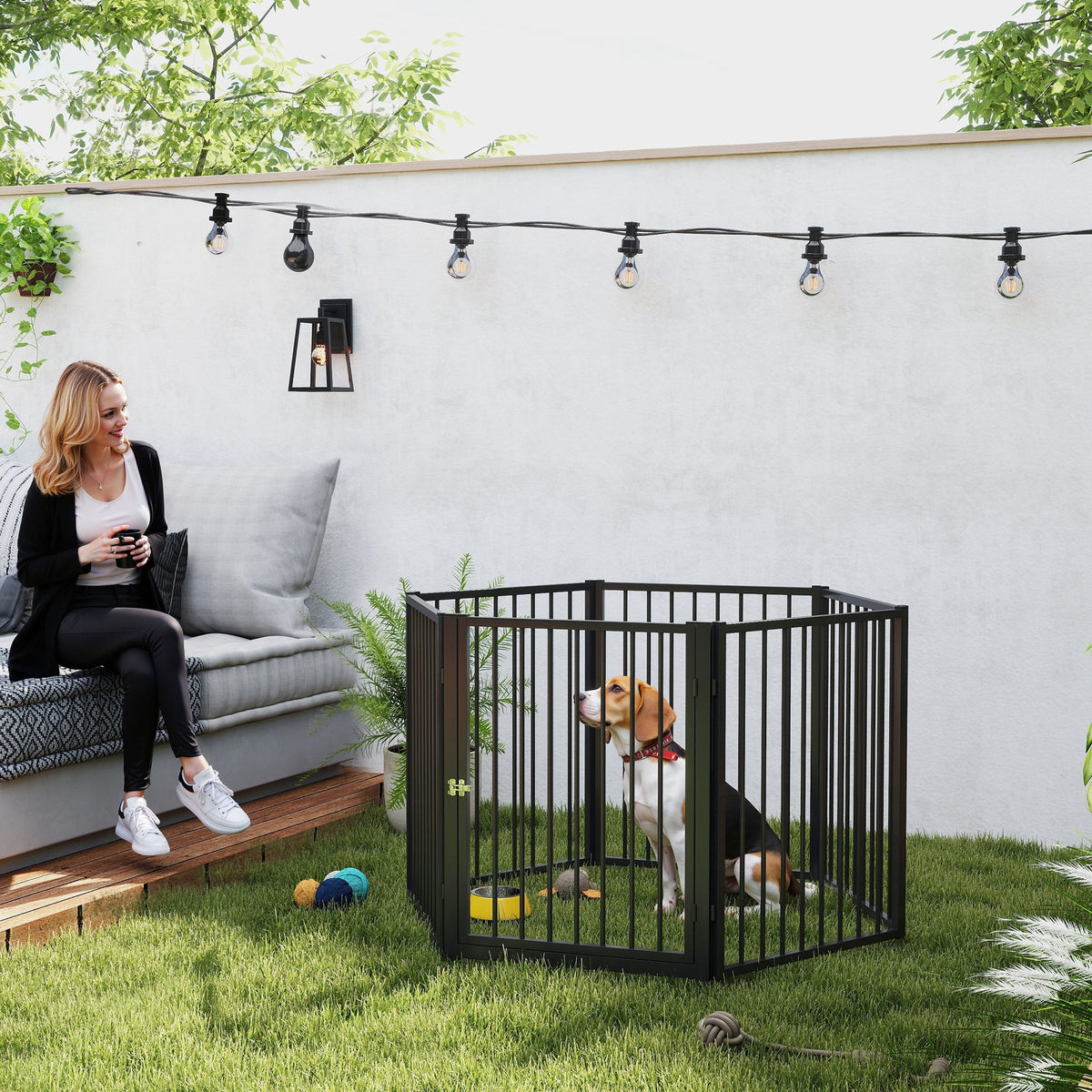 Puppy playpen, dog exercise pen, puppy enclosure, 6 panels with door, foldable and portable dog fence, steel (2)