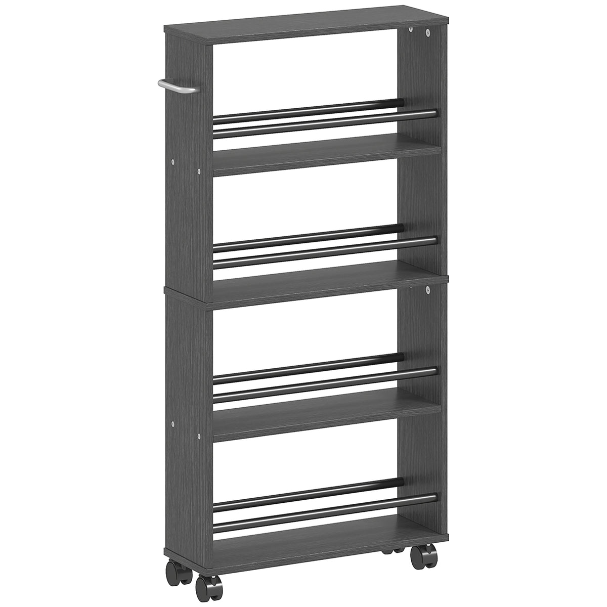 Multifunctional shelf with wheels, slim design, 4 tiers, 45x15x91 cm, black