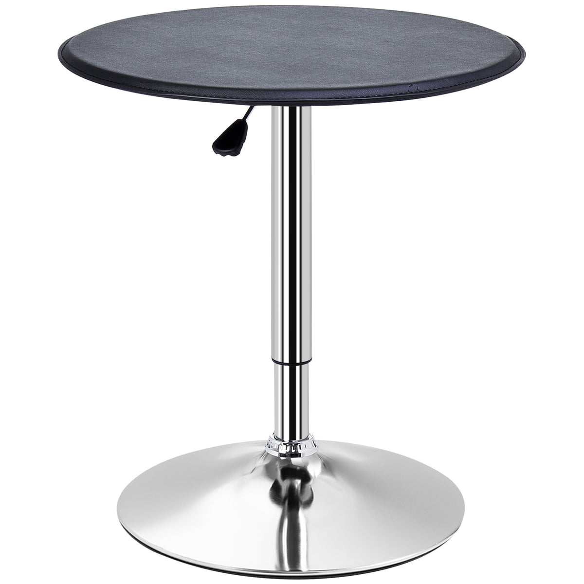 Bar table, height-adjustable, faux leather upholstery, vintage design, black + silver