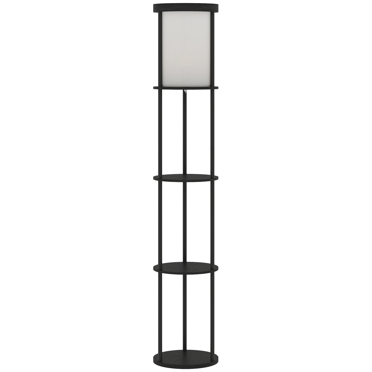 Floor lamp with 3 shelves, round design, remote control, foot switch, adjustable light warmth, for living room