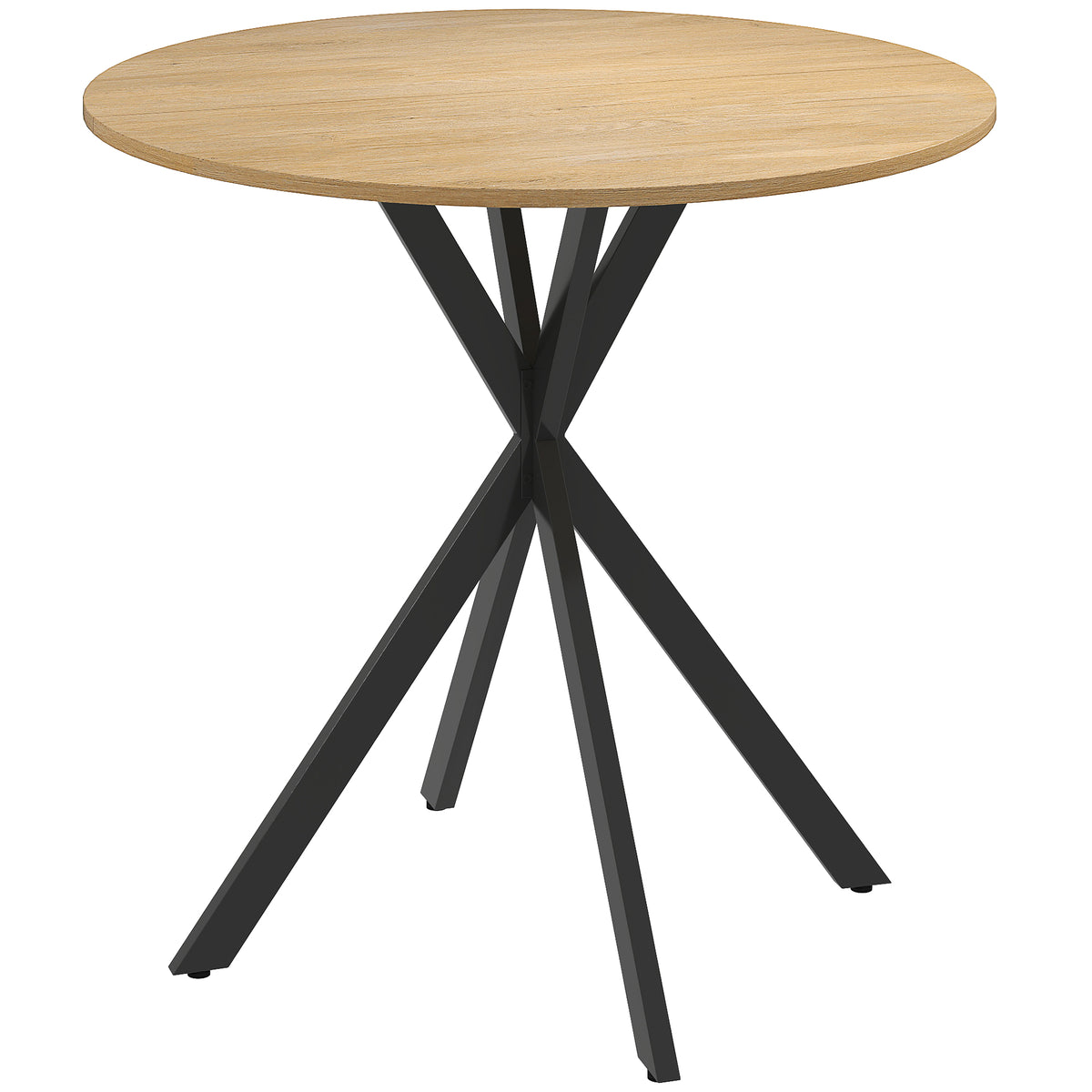 Round kitchen table, 80 cm, compact tabletop, chipboard, metal, white oak+black