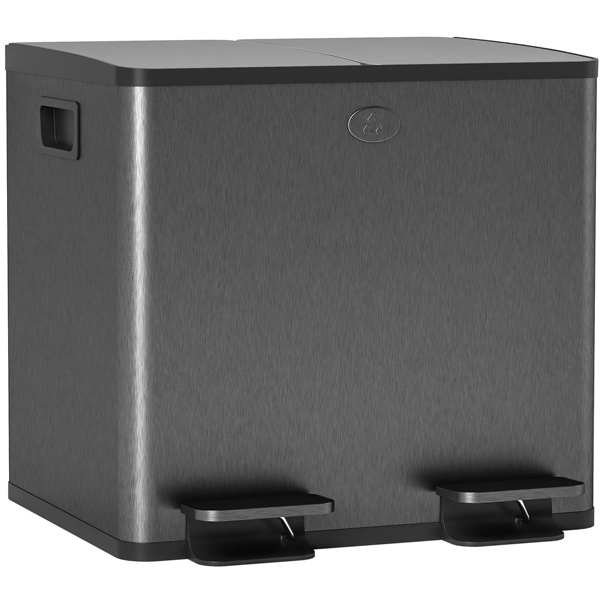 2 x 15 L double waste bin, pedal opening, easy to clean, stainless steel, plastic, black