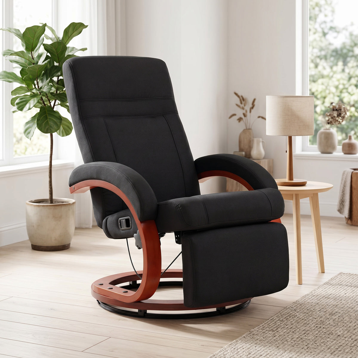 Recliner chair with reclining function, TV chair with high backrest, ergonomic armrest, footrest, wooden base (2)