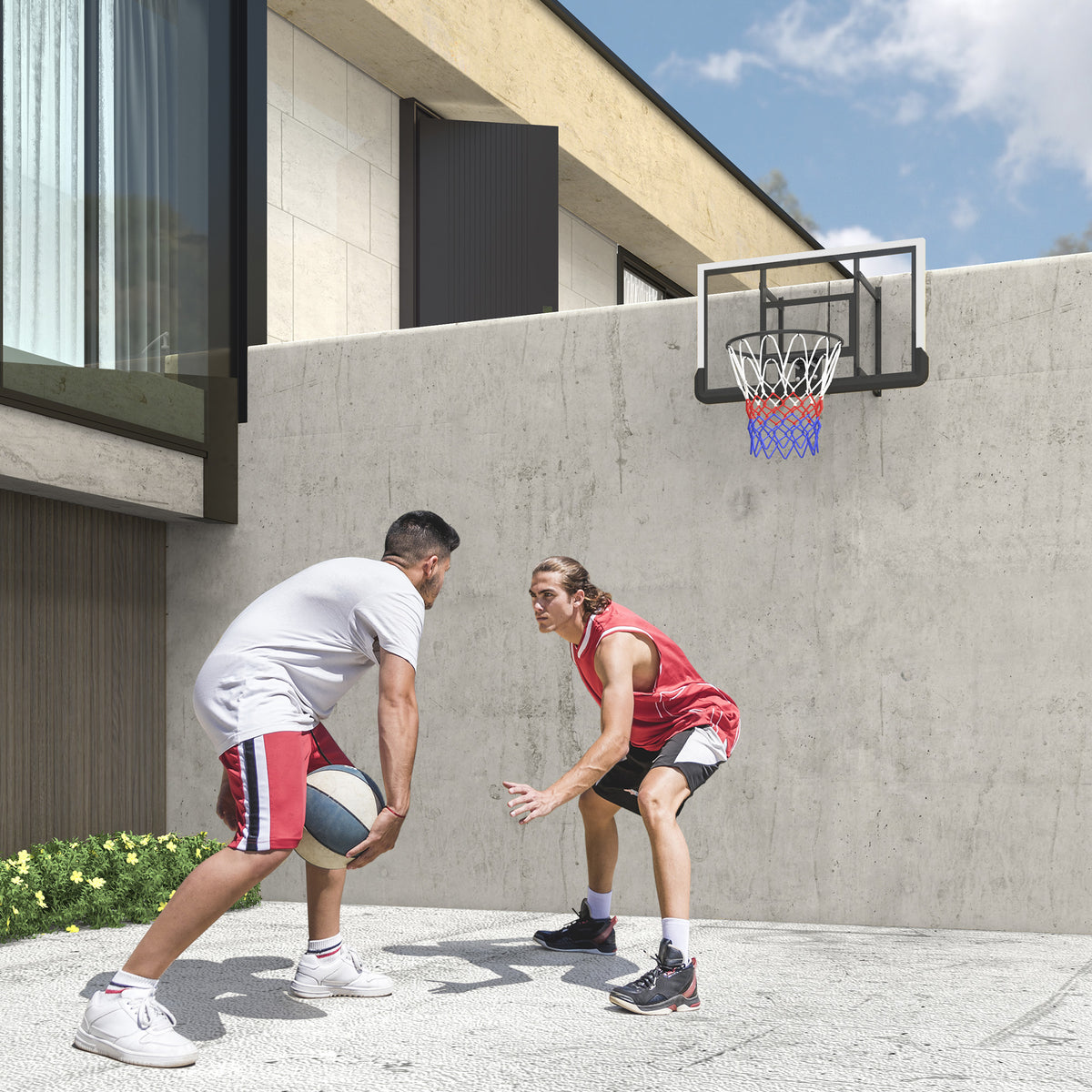 Wall-mounted basketball hoop, spring-action rim, shatterproof backboard, black (2)