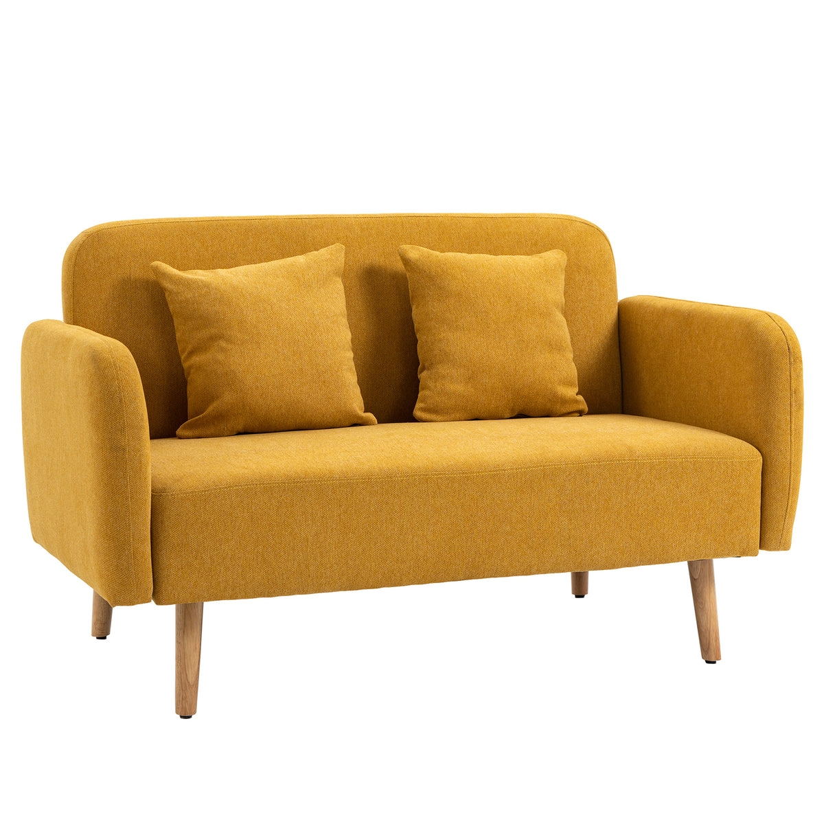 2-seater sofa couch with 2 throw pillows, small loveseat with velvet look, modern upholstered sofa for living