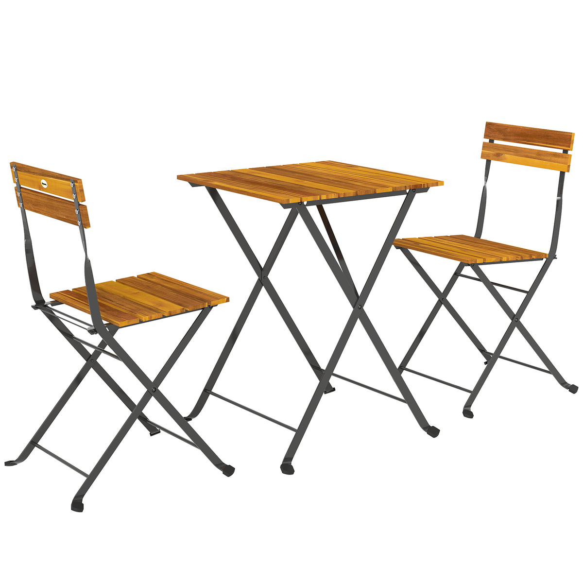 3-piece dining set for 2 people, foldable dining table with 2 folding chairs for patio balcony, teak