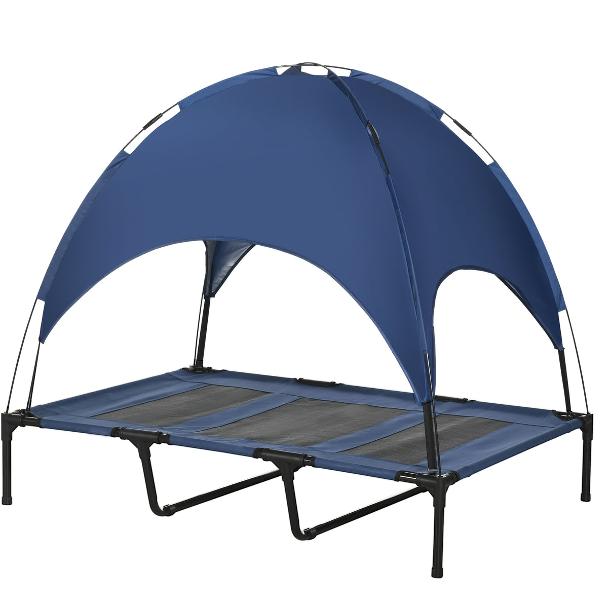 Outdoor dog bed, weatherproof, with canopy, foldable, 122 x 92 x 108 cm, blue + black