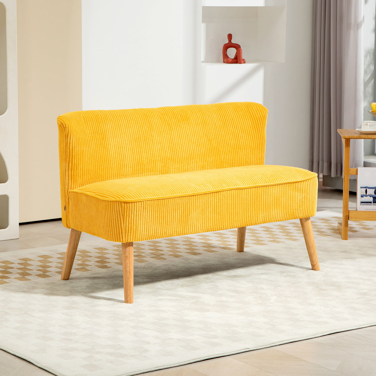 Two-seater sofa, elegant Scandi design, solid wood frame, up to 150 kg, 117 x 56.5 x 77 cm, yellow (2)