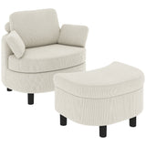 Armchair with storage ottoman, corduroy upholstery, wraparound reading chair with adjustable headrest, wide seat