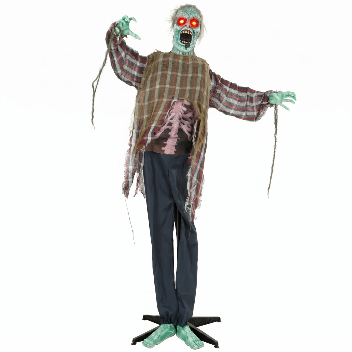 Life-size animated Halloween zombie, 170 cm, with sound and touch activation, spooky decoration