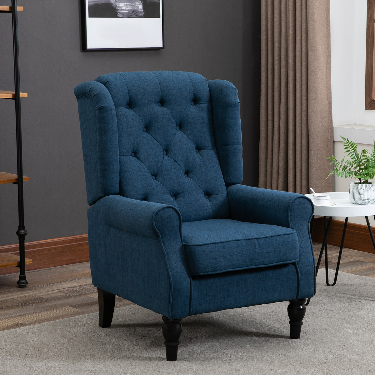 Elegant wing chair, thickly upholstered, removable cover, 74 x 86 x 102 cm, blue (2)