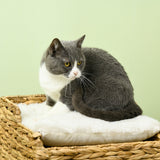Cat cave made of water hyacinth grass, 2 lying areas, 2 washable cushions, natural + white (8)