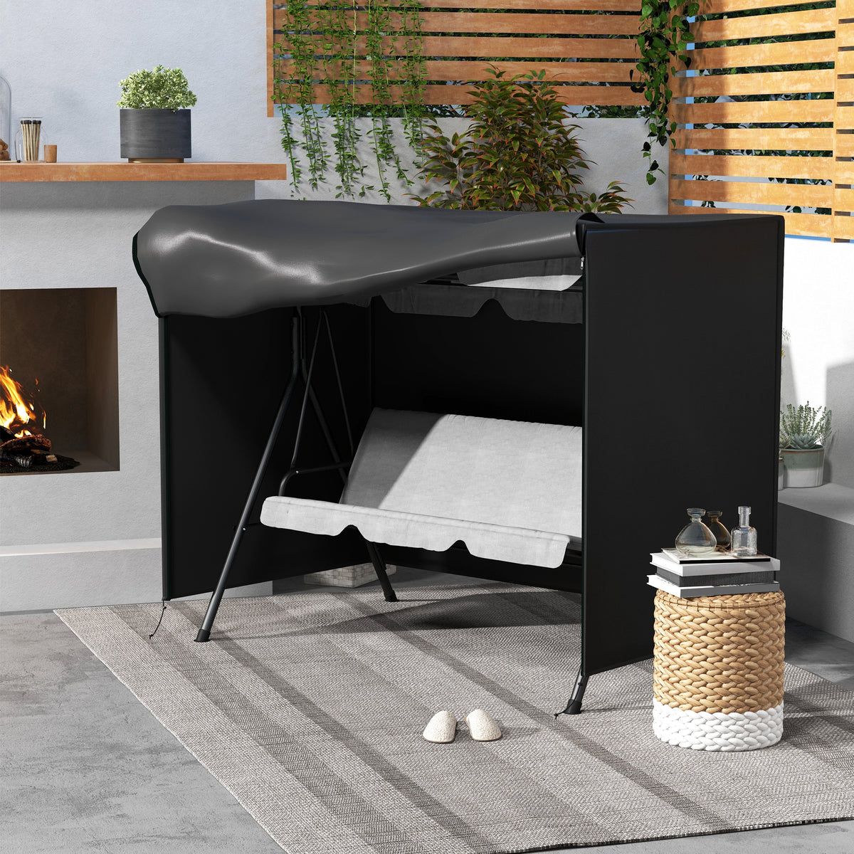 Garden swing cover, protective cover for porch swing, cover hood, waterproof, 205 x 124 x 164 cm, black (2)