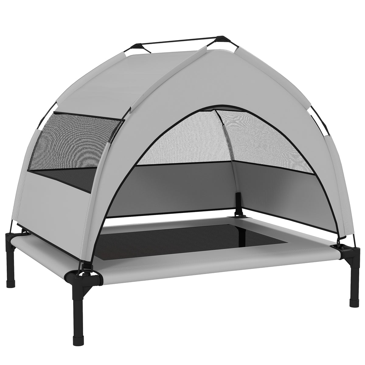 Outdoor Dog Cot with Canopy, Elevated Dog Bed for Medium Dogs, with Steel Frame, 76x61x70cm, Light Grey