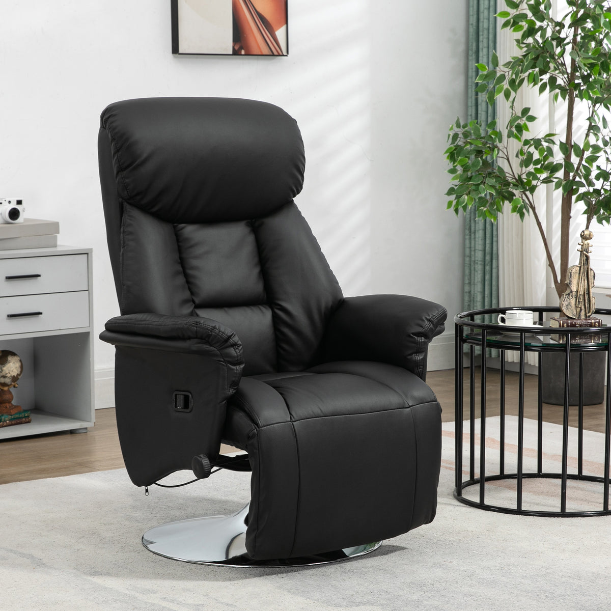 Recliner, reclining function, leather look, footrest, up to 150 kg, 78 x 80 x 109 cm, black (2)