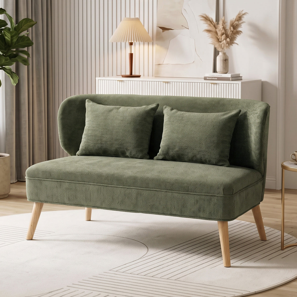 2-seater sofa, small chenille sofa with wingback, thick seat, rubberwood legs, dark green (8)