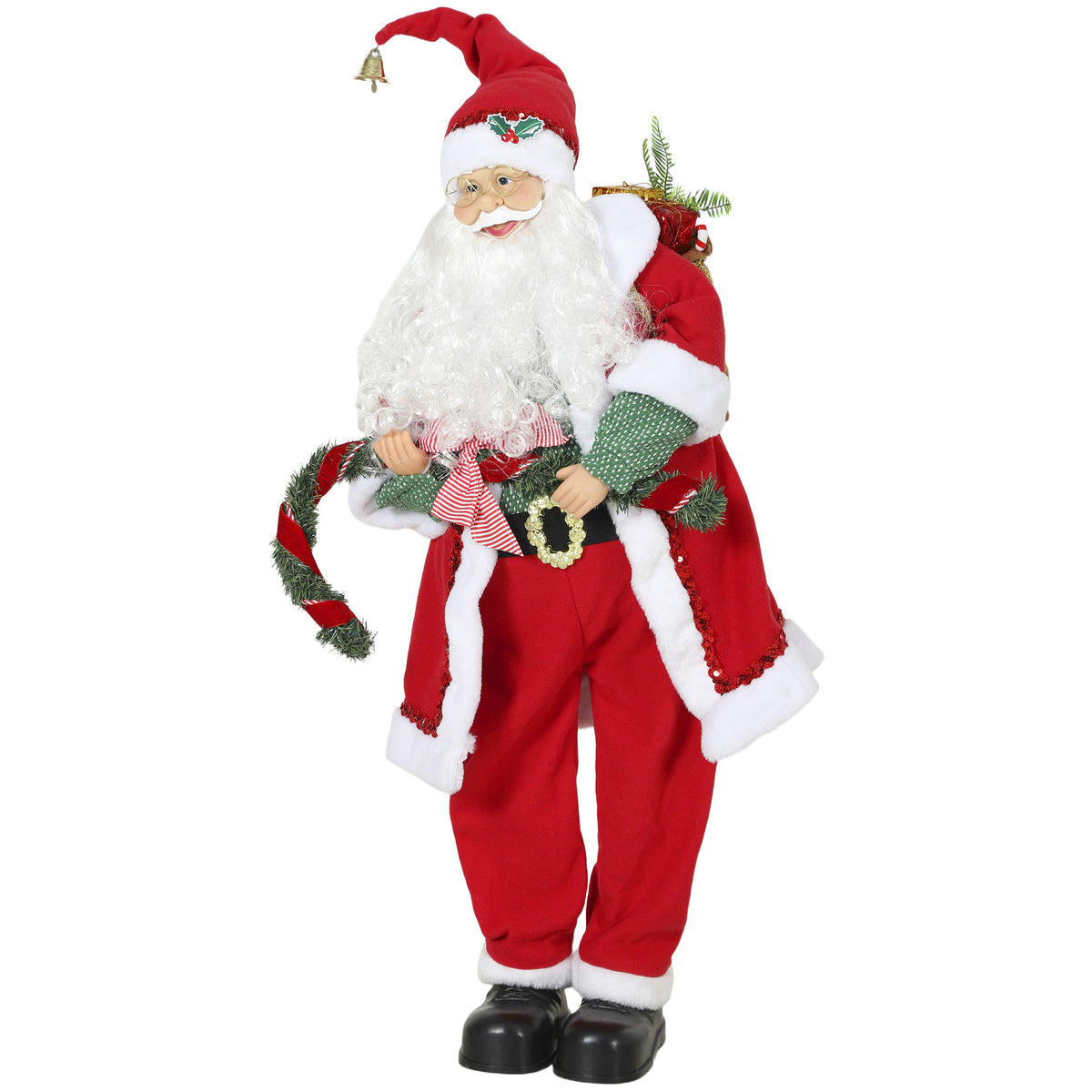 Singing & dancing Santa Claus, 120 cm, standing animated Christmas figure with garland & sack, sound/touch