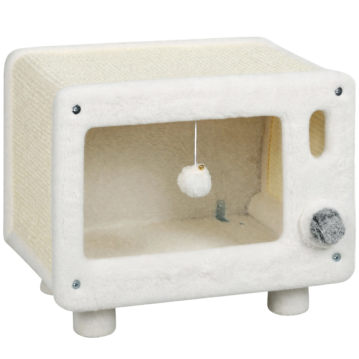 TV-style cat house, cat cave with hammock and play ball, sisal scratching mat, for cats up to 7 kg, 50 x 33 x 42