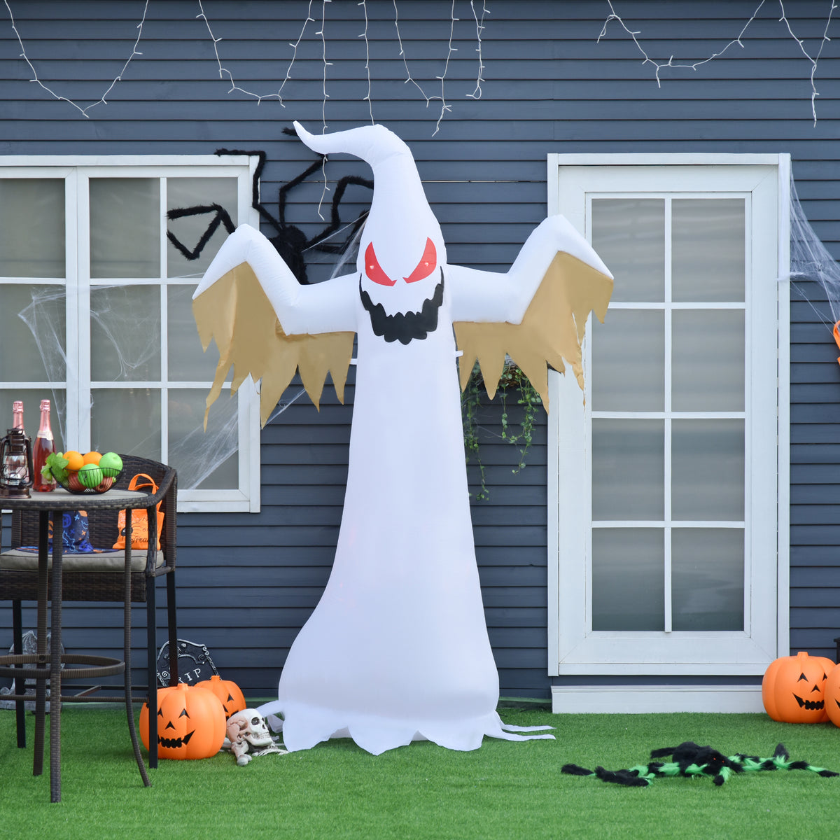 Halloween Inflatable Ghost 2.4m Decoration with LEDs IP44 Self-Inflating Polyester White + Red 150 x 80 x 240 cm (2)
