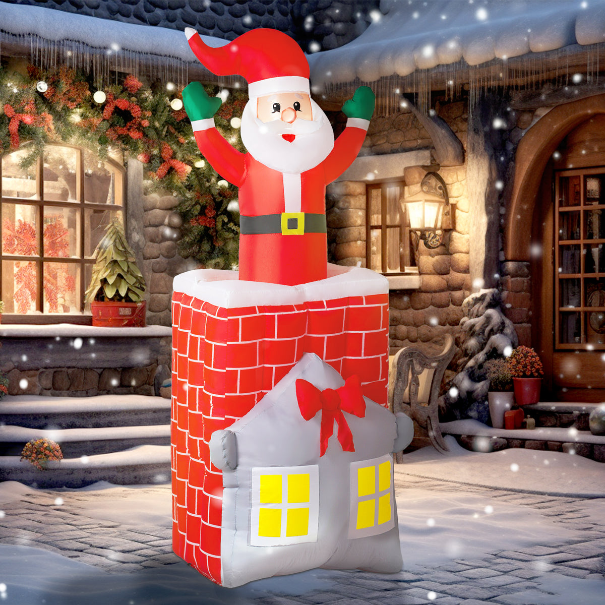 Inflatable Christmas decoration, Santa in chimney, LEDs, blower (2)