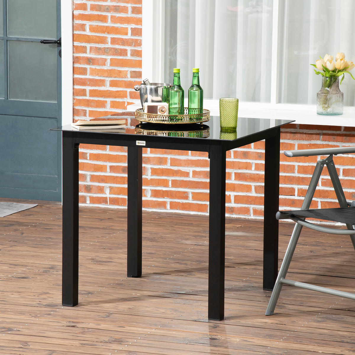 Garden table, outdoor table, outdoor lounge table, weather-resistant, 80 x 80 x 74 cm, black (2)