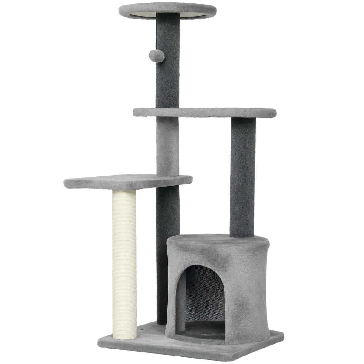 Cat tree 103 cm, cat tower with cat cave, platforms, sisal scratching posts, plush ball for cats up to 5 kg