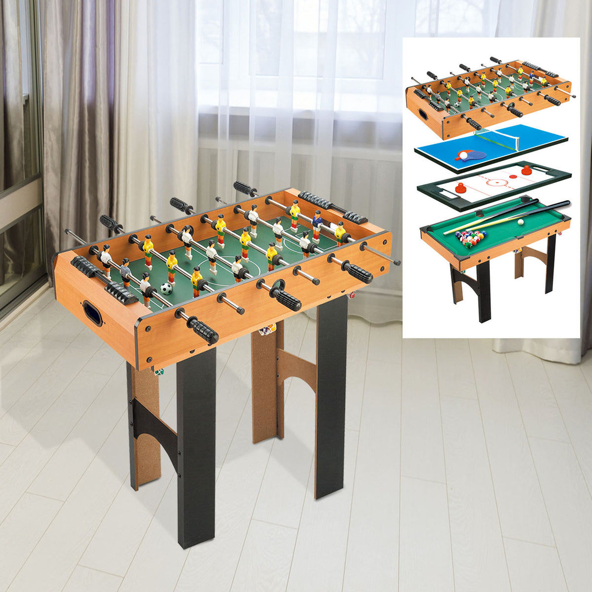 2-in-1 Mini foosball table, 4-in-1 multi-game table, compact, incl. game accessories, 92 x 78 x 80 cm (2)