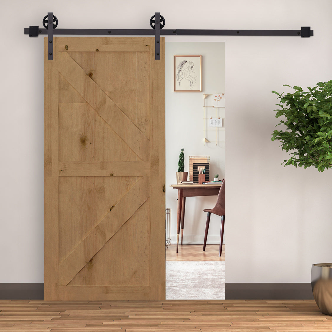 Sliding door track kit, incl. rails, rollers, floor stopper, 183 cm, load capacity up to 100 kg, dark brown (2)