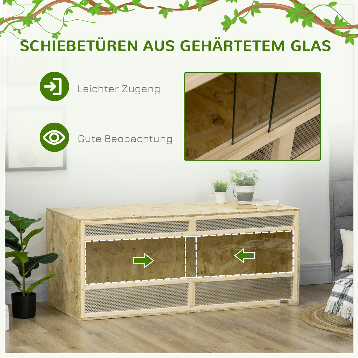 Terrarium for reptiles/amphibians, sliding glass doors, ventilation grills, 120x50x50cm (6)