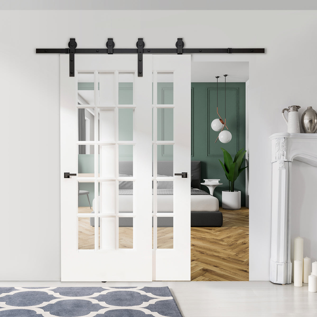 200 cm complete sliding door set, sliding door hardware, sliding door rail, sliding door system for wooden (2)